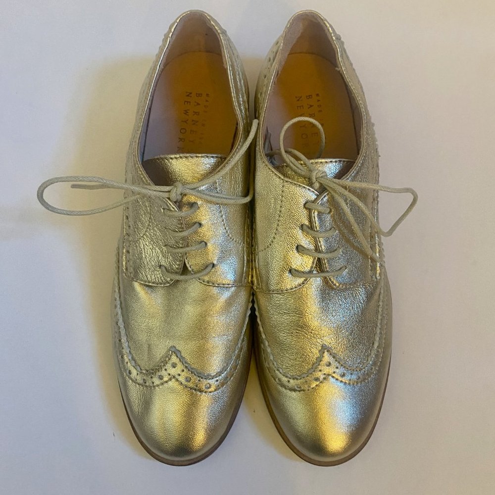 Barneys New York Metallic Gold Leather Oxford Flats